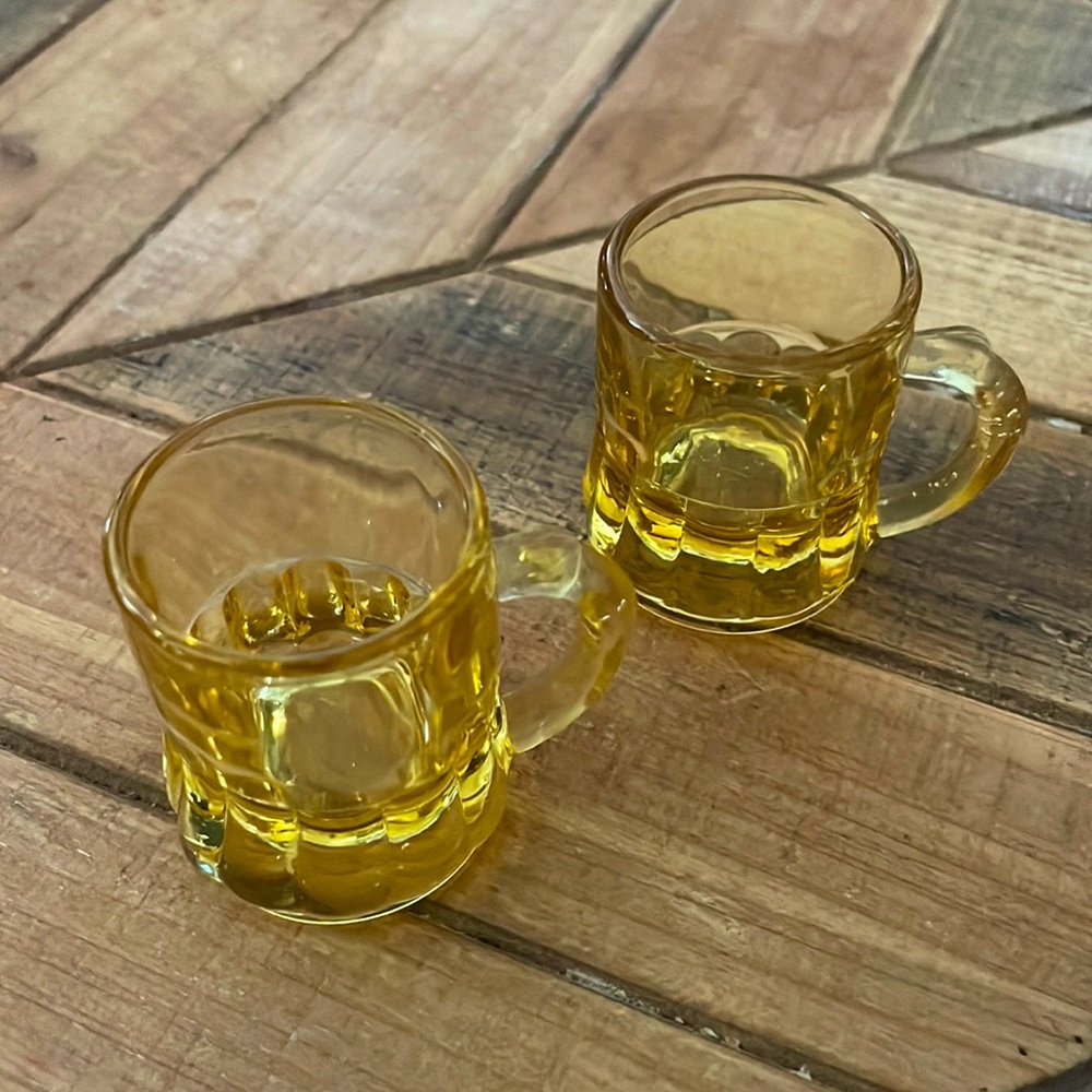 Two Federal Glass Amber Shot Glasses
